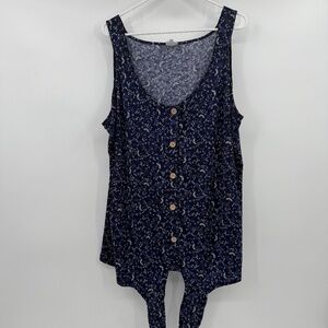 Naif Top Women 3X Blue Floral Sleeveless Tank Tie Front Boho Hippie Cottagecore
